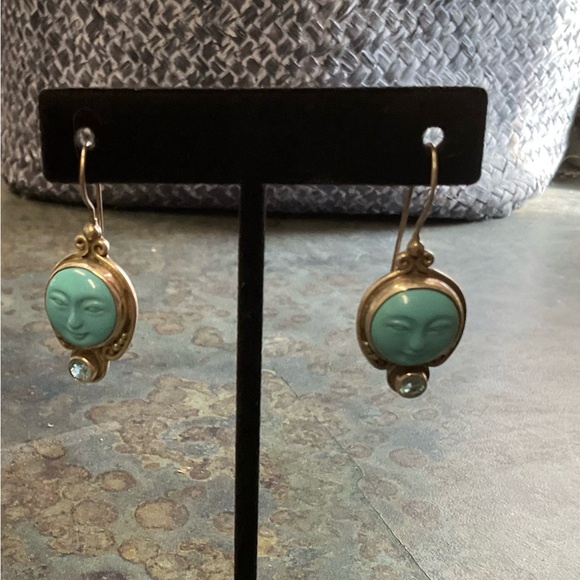 Sajen Sterling Silver Turquoise Moonface Dangle Earrings - Women Jewelry - Picture 3 of 4